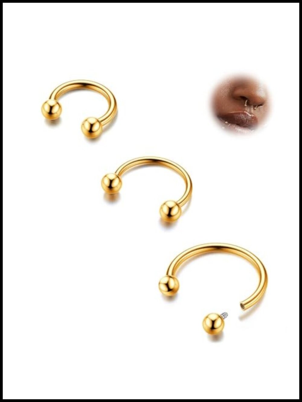 G23 Titanium Septum Ring Horseshoe Nose Ring 16G 3 Pack ASTM F136